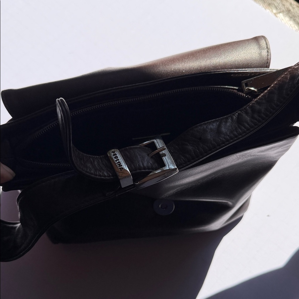 Perlina Leather Crossbody Bag with Front Logo Plaque - Dark Brown - Picture 6 of 9